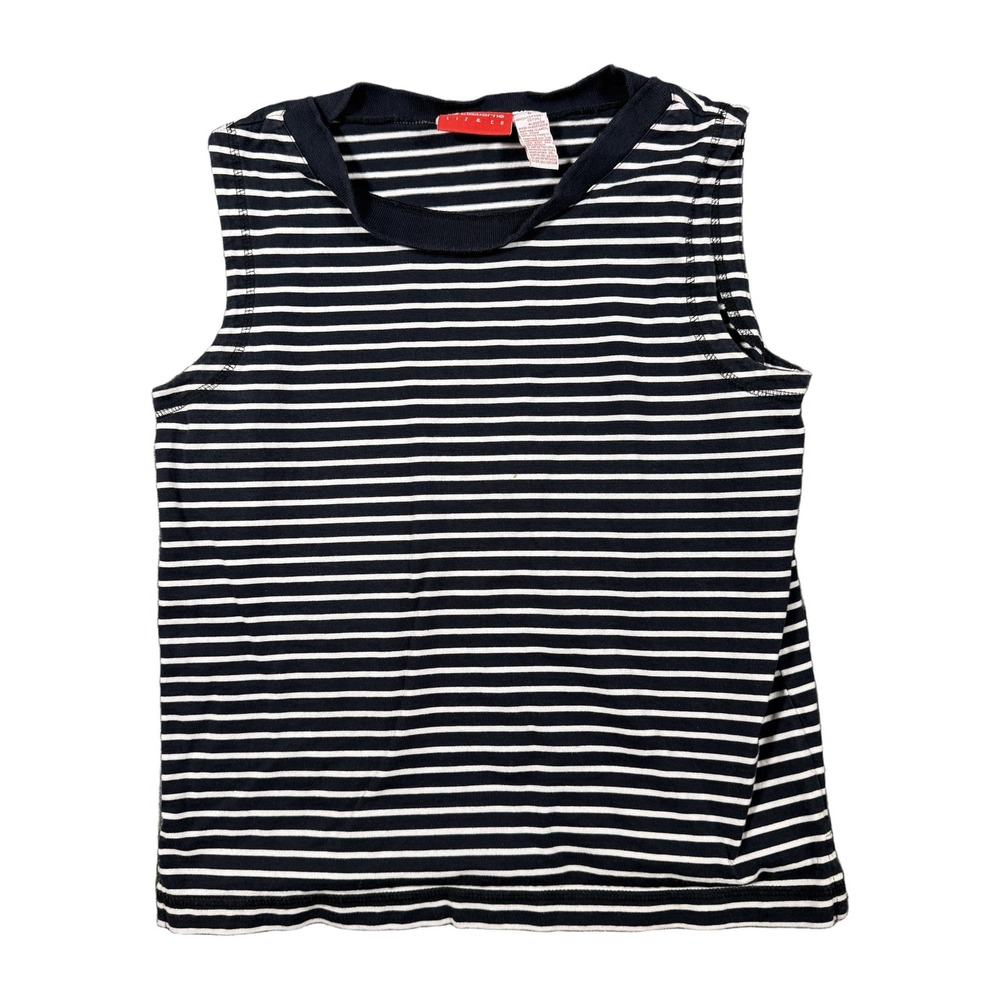 Liz Claiborne Liz & Co Cotton Striped Sleeveless Tank Top Navy White Womens M